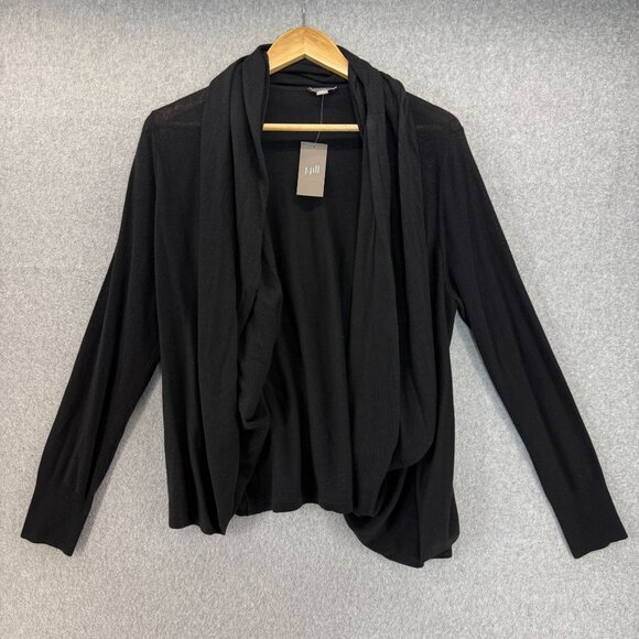 J. Jill Size Medium Black Drape Front Long Sleeve Cardigan Sweater 2 Way NWT - Picture 2 of 15